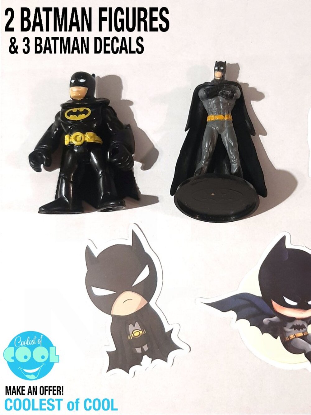 Batman mini figure set and 3 Batman decal stickers little Batfan gift set